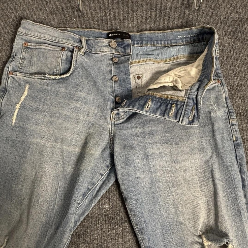Purple Brand Jeans Mens 38x34 Light Wash Distressed Button Fly Rips FW2006JNS - Picture 3 of 16